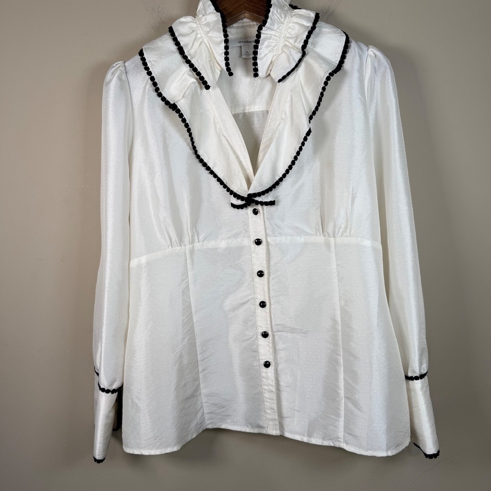 Dressbarn Cream Victorian Romantic Ruffled Button Down Blouse XL